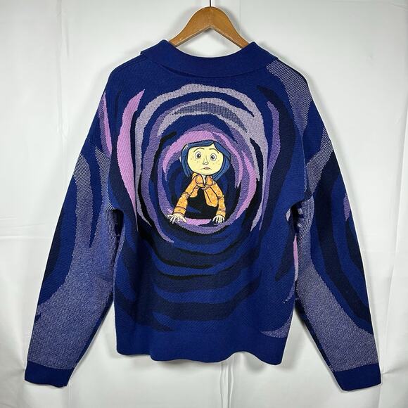 Coraline x Laika BoxLunch Cardigan Sweater 2X Blue Purple Recycled Knit - Picture 8 of 8
